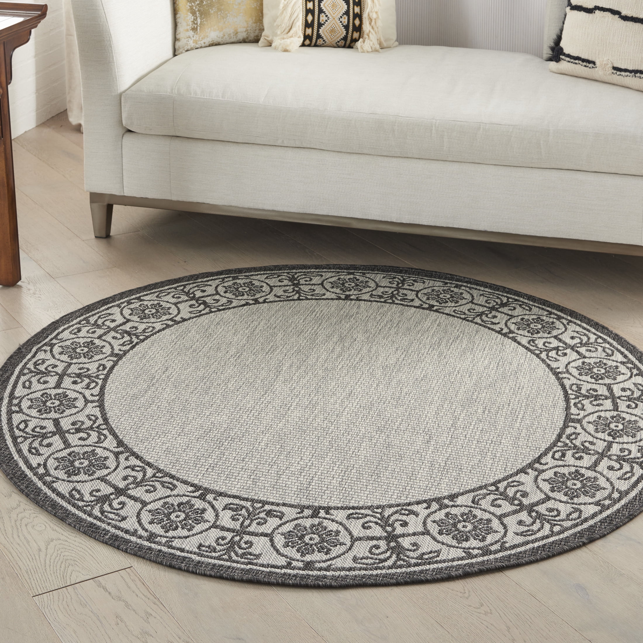 Nourison Country Side 5'3" x Round Ivory/Charcoal Transitional Rug