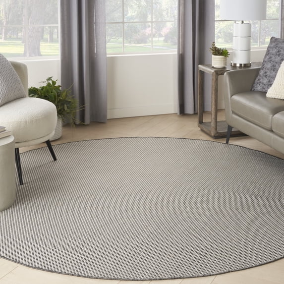 Nourison Courtyard Indoor/Outdoor Ivory/Charcoal 8' x Round Area Rug (8 Round)