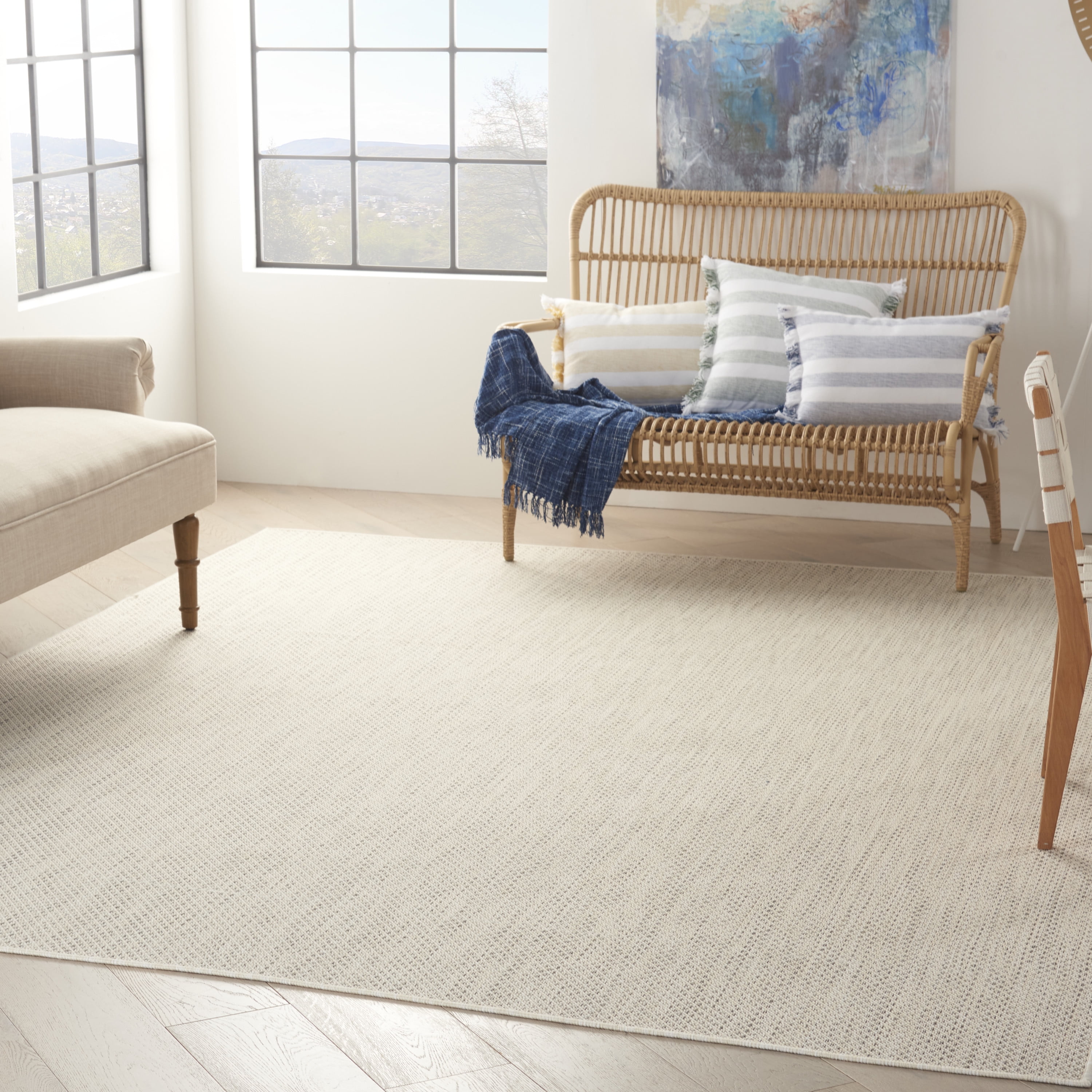 Nourison Courtyard Collection Geometric Ivory/Silver Outdoor