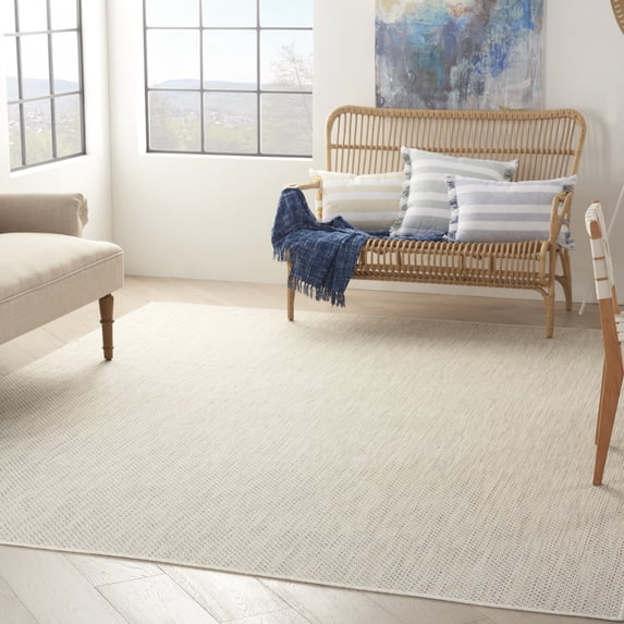 Nourison Courtyard Geometric Ivory/Silver 10' x 14' Area Rug, (10x14)