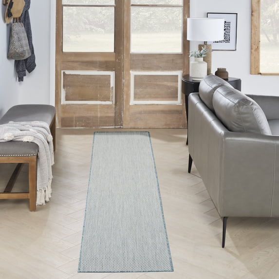 Nourison Courtyard Indoor/Outdoor Ivory/Aqua 2'2" x 10' Area Rug (2x10)