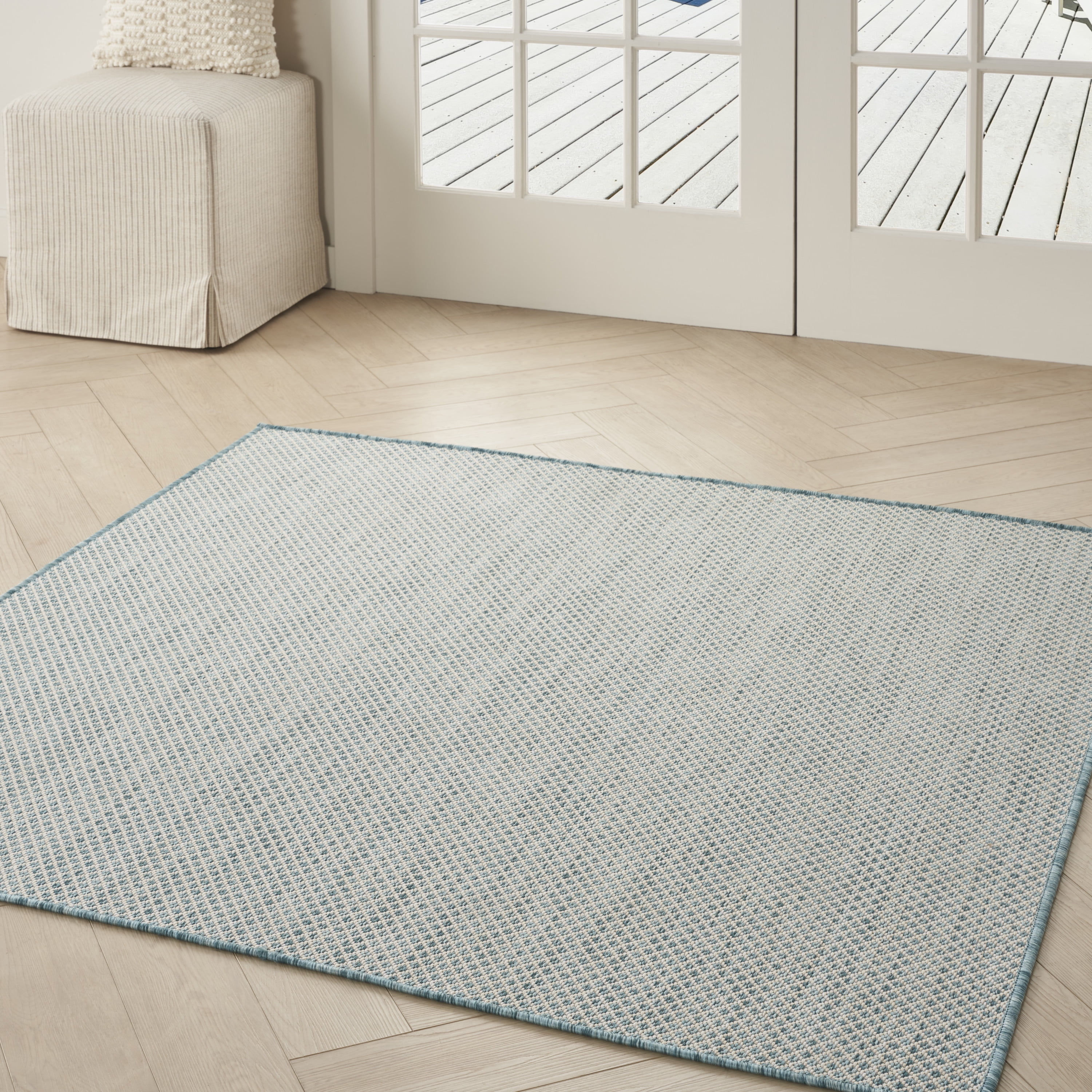 Nourison Courtyard Indoor/Outdoor Ivory/Aqua 4' x Square Area Rug (4 ...