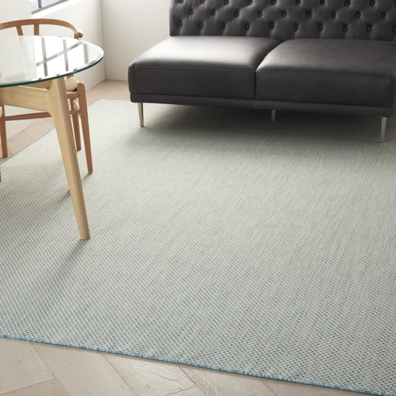 Nourison Courtyard Indoor/Outdoor Ivory Aqua 8' x 10' Area Rug, (8x10)
