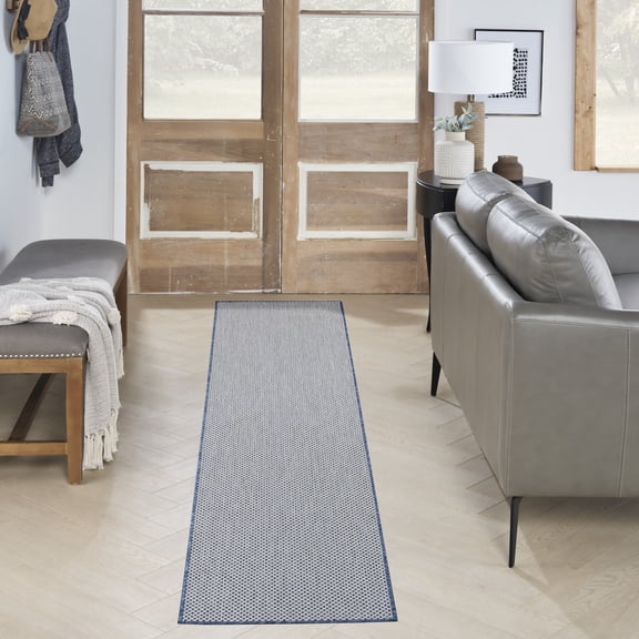 Nourison Courtyard Indoor/Outdoor Ivory Blue 2'2" x 8' Area Rug (2x8)