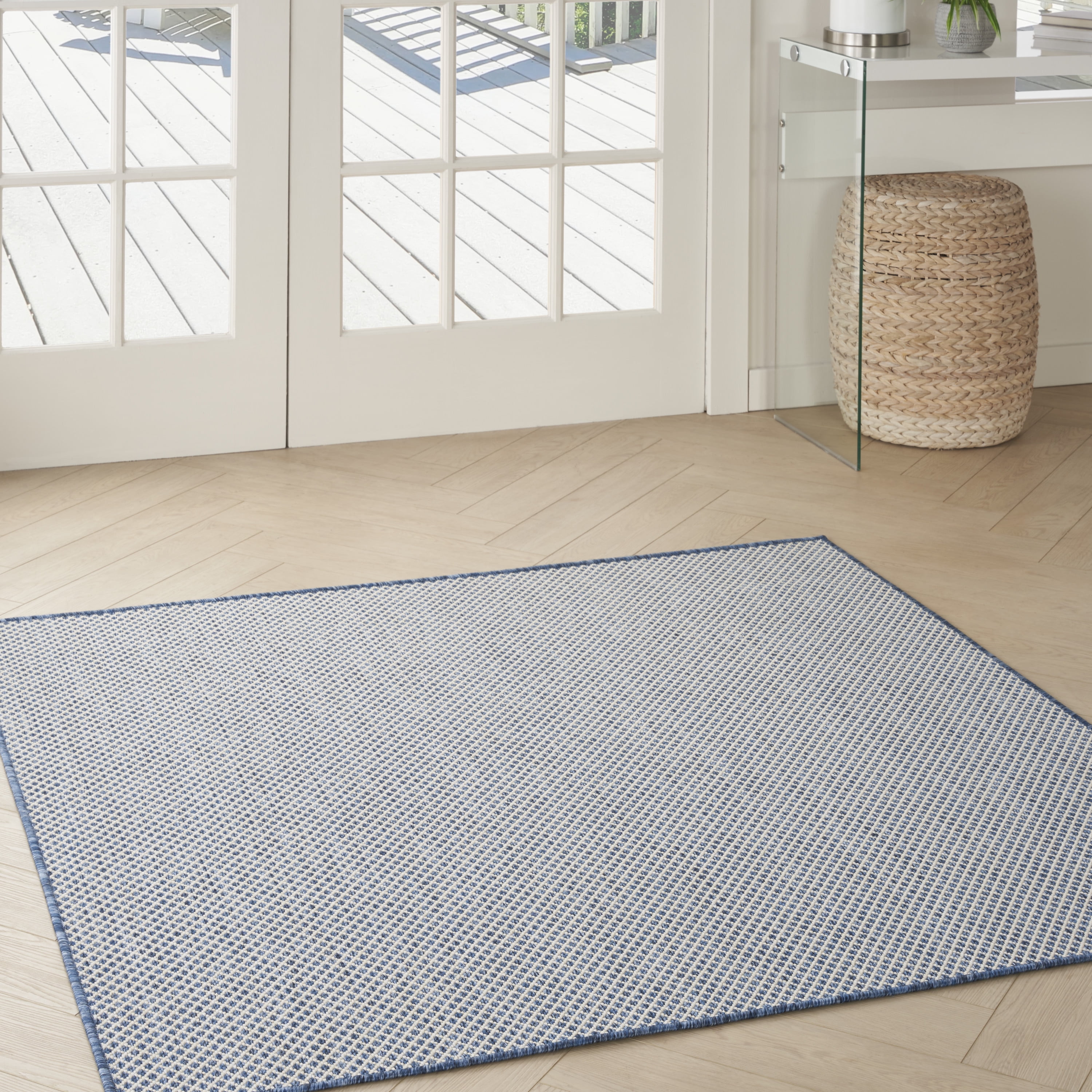 Nourison Courtyard Indoor/Outdoor Ivory Blue 4' x Square Area Rug (4 ...