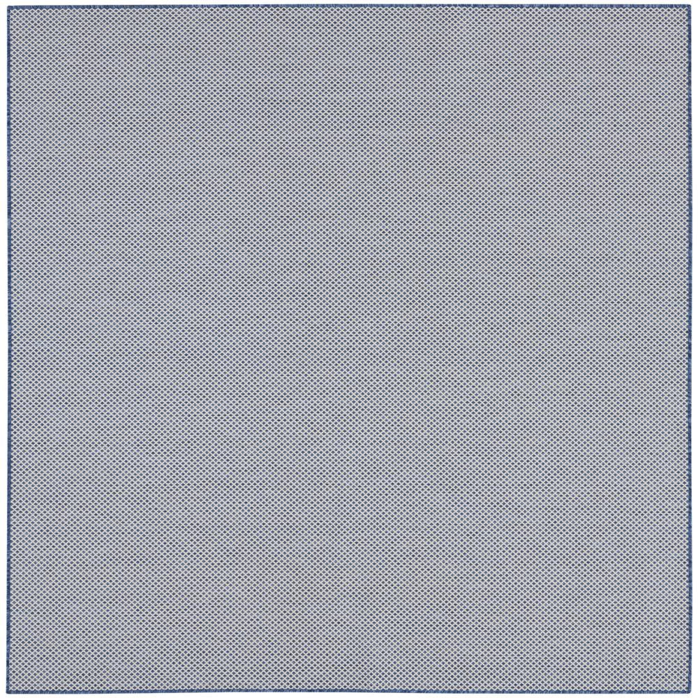 Ivory Blue Geometric 6' Square Easy Care Synthetic Rug