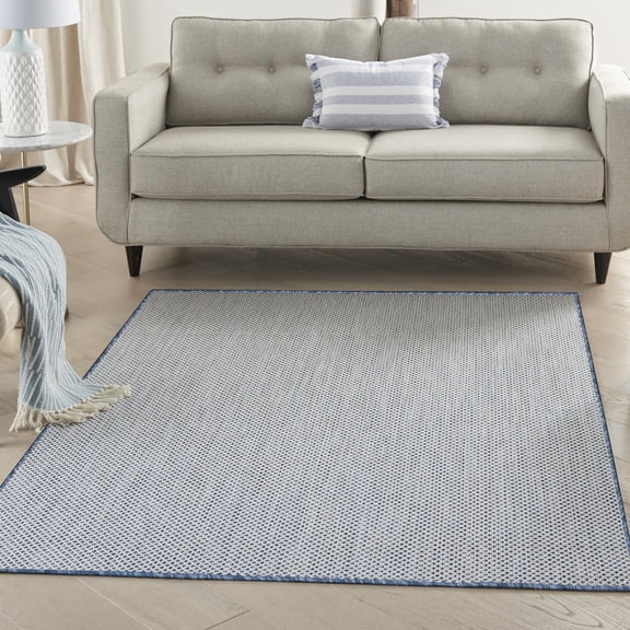 Nourison Courtyard Indoor/Outdoor Ivory Blue 6' x 9' Area Rug, (6x9)