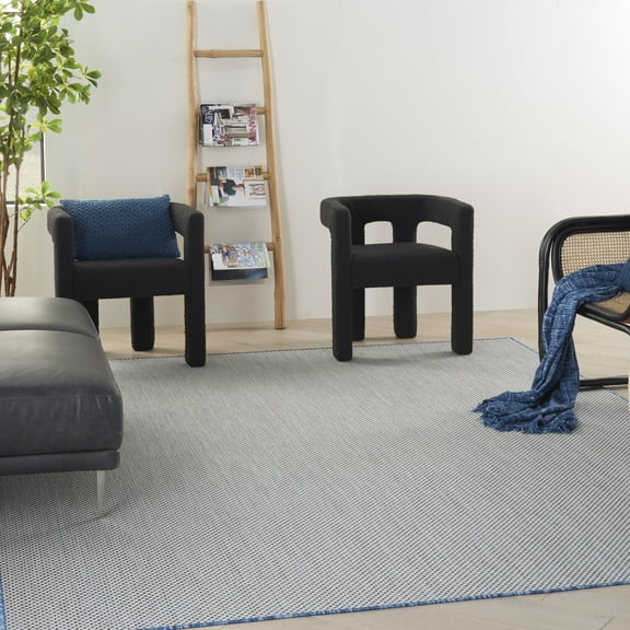 Nourison Courtyard Indoor/Outdoor Ivory Blue 7' x 10' Area Rug, (7x10)