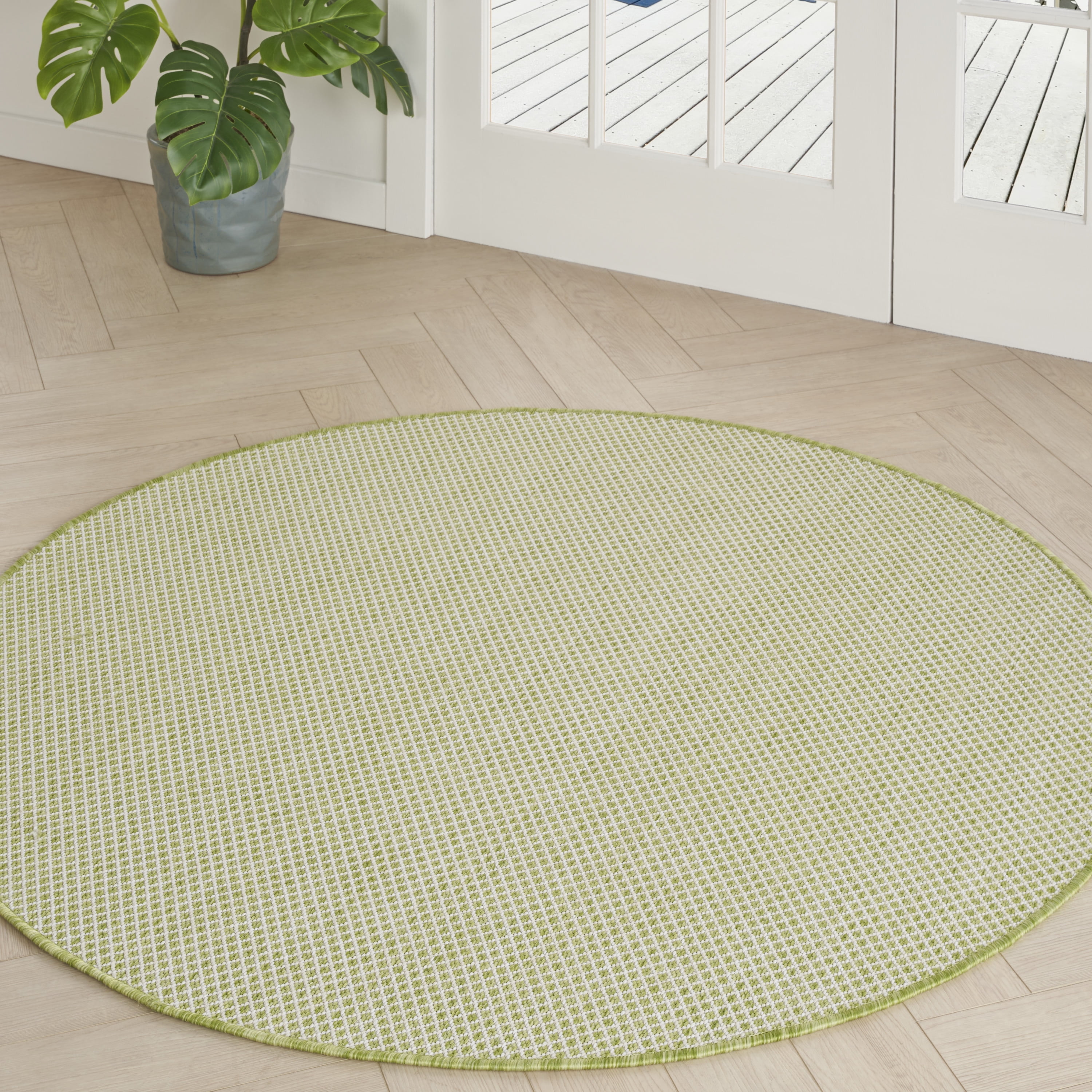 Nourison Courtyard Indoor/Outdoor Patio Carpets, Ivory Green Geometric ...