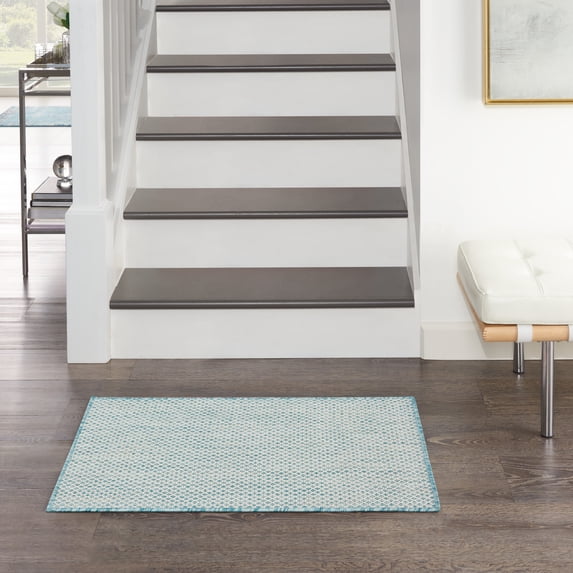 Nourison Courtyard Indoor/Outdoor Transitional Trellis Ivory Aqua 2' x 3' Area Rug