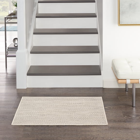 Nourison Courtyard Indoor/Outdoor Transitional Trellis Ivory Silver 2' x 3' Area Rug