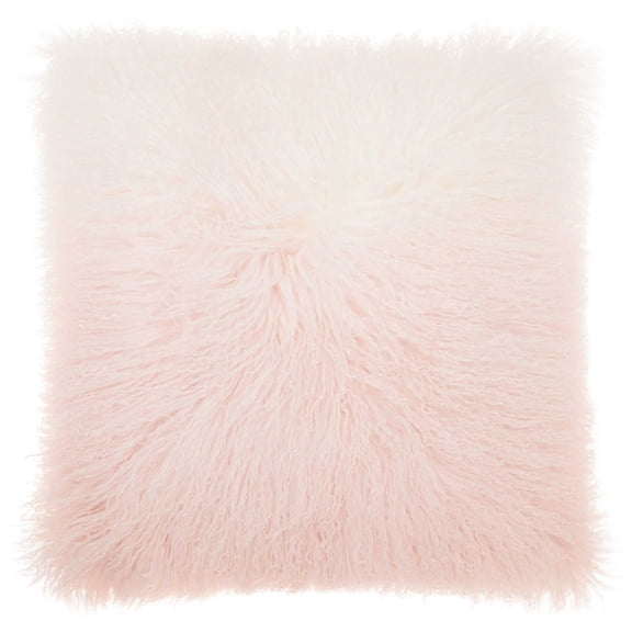 Nourison Couture Fur Ombre Tibetan Lamb Skin Decorative Throw Pillow, 20" x 20", Rose/White