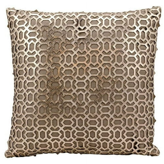Nourison Couture Natural Hide Bias Laser Cut Gold-Beige Throw Pillow