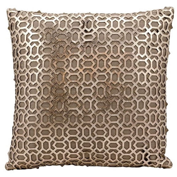 Nourison Couture Natural Hide Bias Laser Cut Gold-Beige Throw Pillow