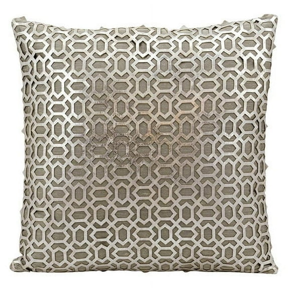 Nourison Couture Natural Hide Bias Laser Cut Silver/White Throw Pillow
