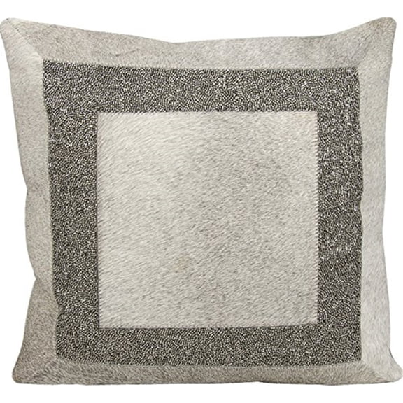 Nourison Couture Natural Hide Brilliant Frame Grey Pewter Throw Pillow