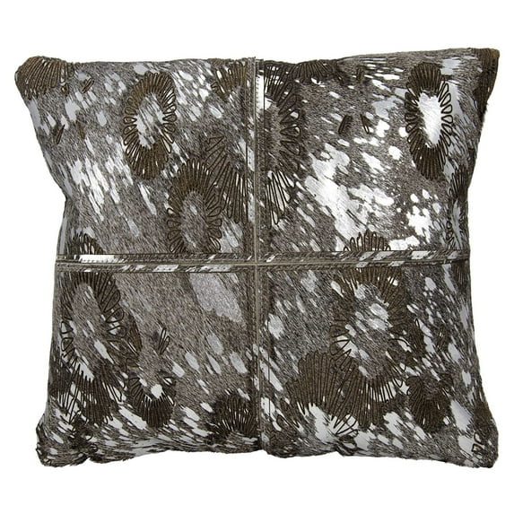 Nourison Couture Natural Hide Floral Laser Cut Silver Grey Throw Pillow