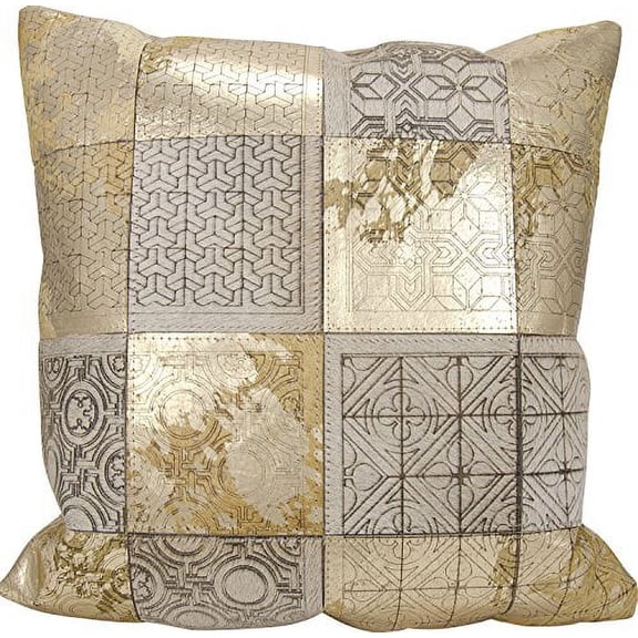 Nourison Couture Natural Hide Laser Cut Tiles Beige/Gold Throw Pillow