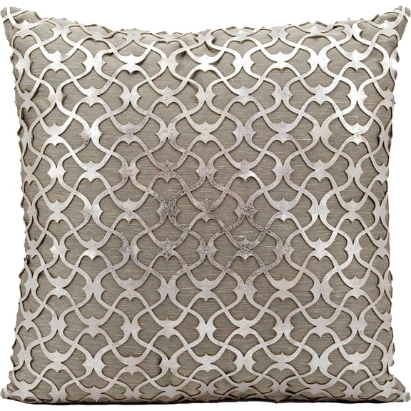 Nourison Couture Natural Hide Romantic Laser Cut Silver/White Throw Pillow