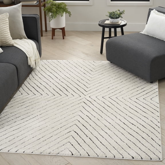 Nourison Cozy Modern 6'7" x 9' Ivory Black Scandinavian Indoor Rug