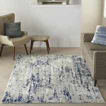 Nourison Cyrus Modern Abstract Ivory/Navy 5'3" x 7'3" Area Rug, (5' x 7')