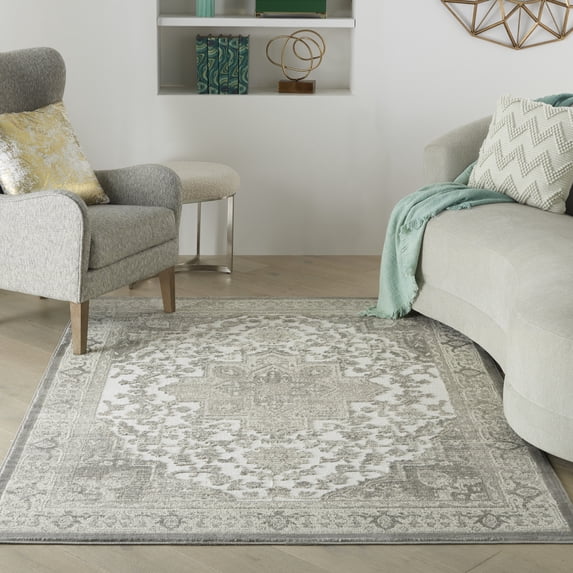 Nourison Cyrus Traditional Bohemian Ivory/Grey 5'3" x 7'3" Area Rug, (5' x 7')