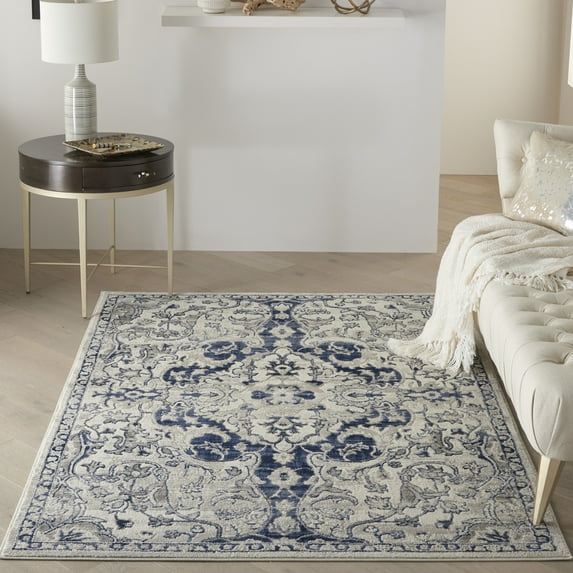 Nourison Cyrus Traditional Vintage Ivory Blue 5'3" x 7'3" Area Rug, (5' x 7')