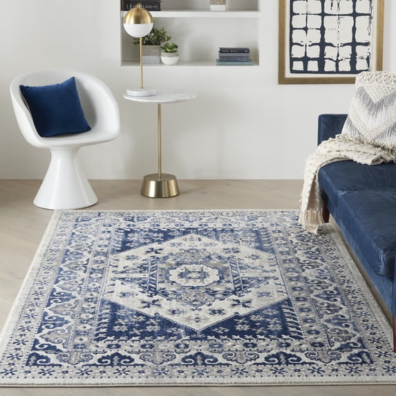 Nourison Cyrus Vintage Bohemian Ivory Blue 5'3" x 7'3" Area Rug, (5' x 7')
