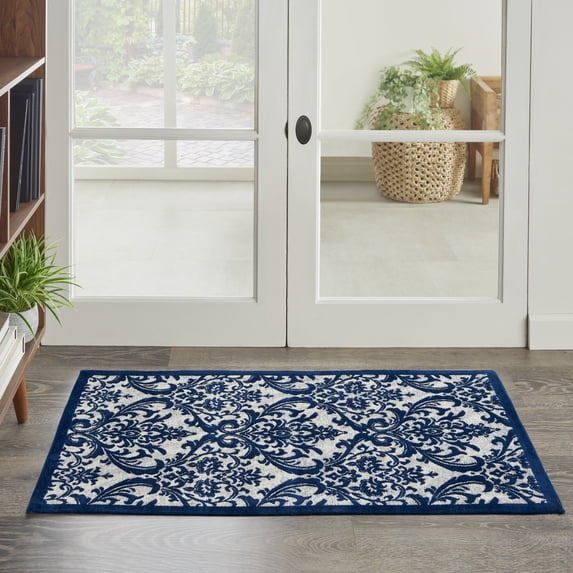 Nourison Damask Damask Ivory/Navy 2'3" x 3'9" Area Rug, (2x4)