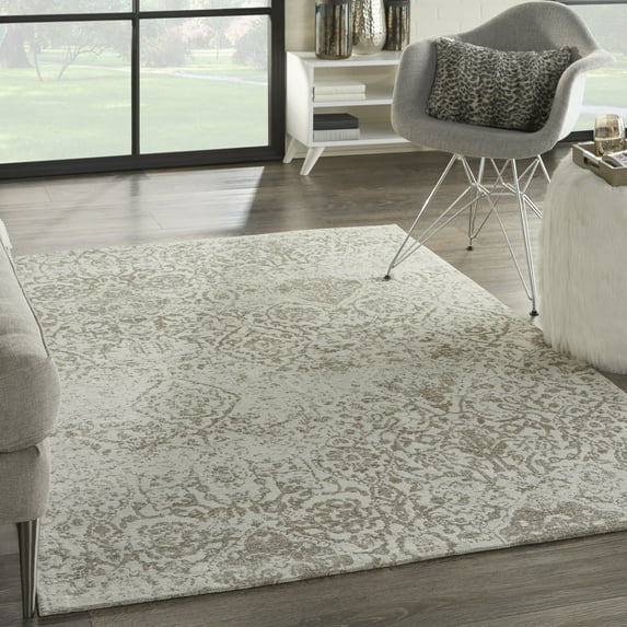 Nourison Damask Distressed Modern Ivory 5' x 7' Area Rug, (5' x 7')