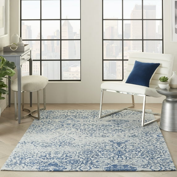 Nourison Damask Farmhouse Blue 6' x 9' Area Rug (6x9)