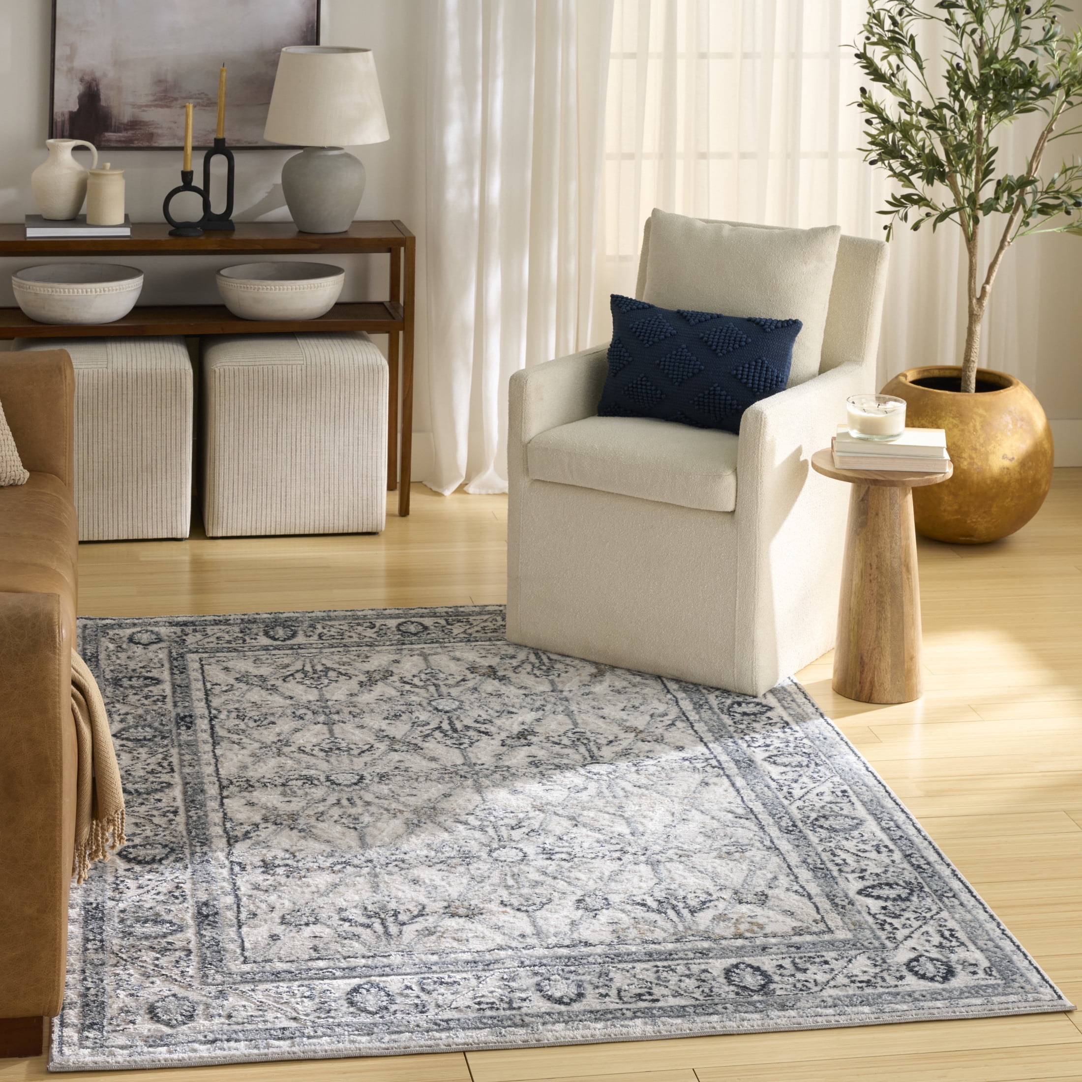 Nourison Dekor 4' x 6' Grey Navy Vintage Indoor Rug - Walmart.com