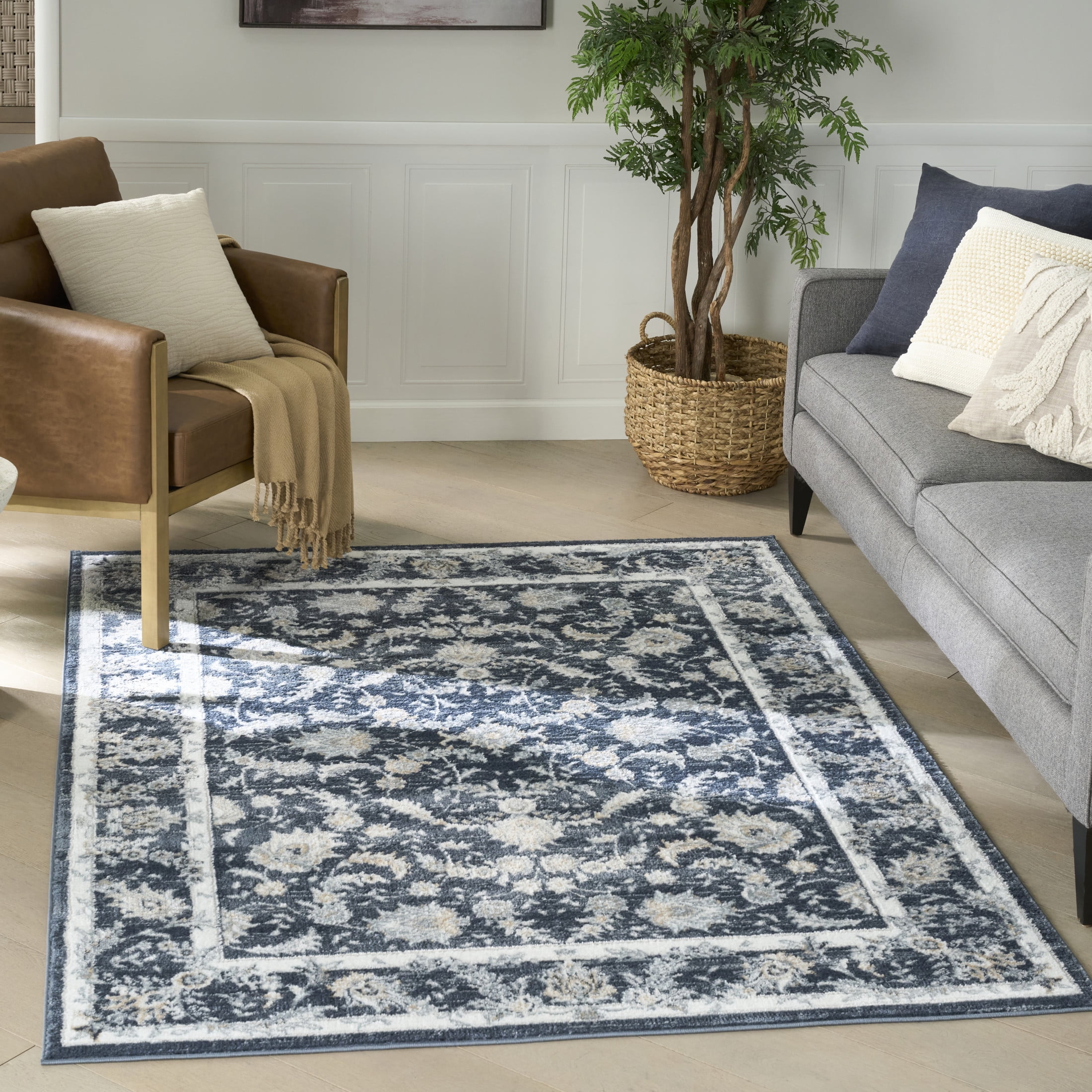 Nourison Dekor 4' x 6' Slate/Ivory Vintage Indoor Rug