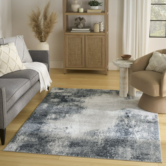 Nourison Dekor 5'3" x 7' Grey Navy Modern Indoor Rug