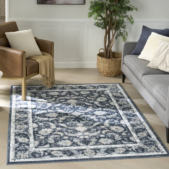 Nourison Dekor 5'3" x 7' Slate/Ivory Vintage Indoor Rug