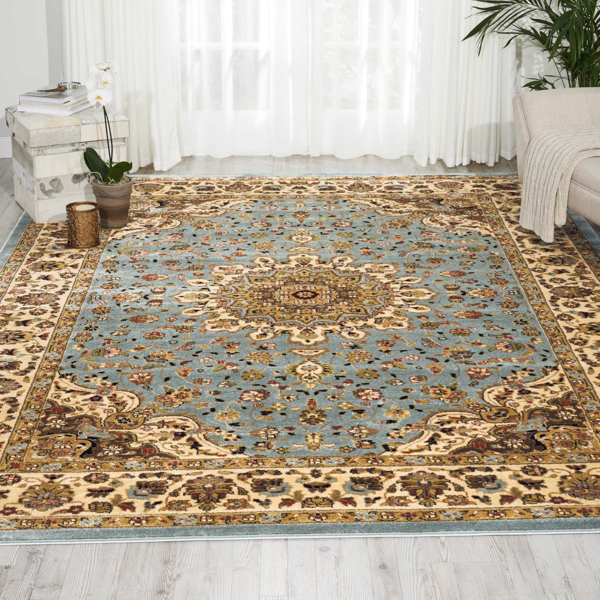 Nourison Delano Botanical Blue Area Rug, Persian Medallion Design, 9' x ...