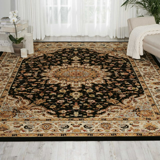 Nourison Delano Persian Center Medallion Black 6'7" x 9'6" Area Rug, (6' x 9')
