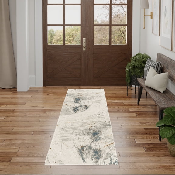 Nourison Desire Abstract Ivory Grey Blue 2'3" x 7'6" Area Rug (2x8)