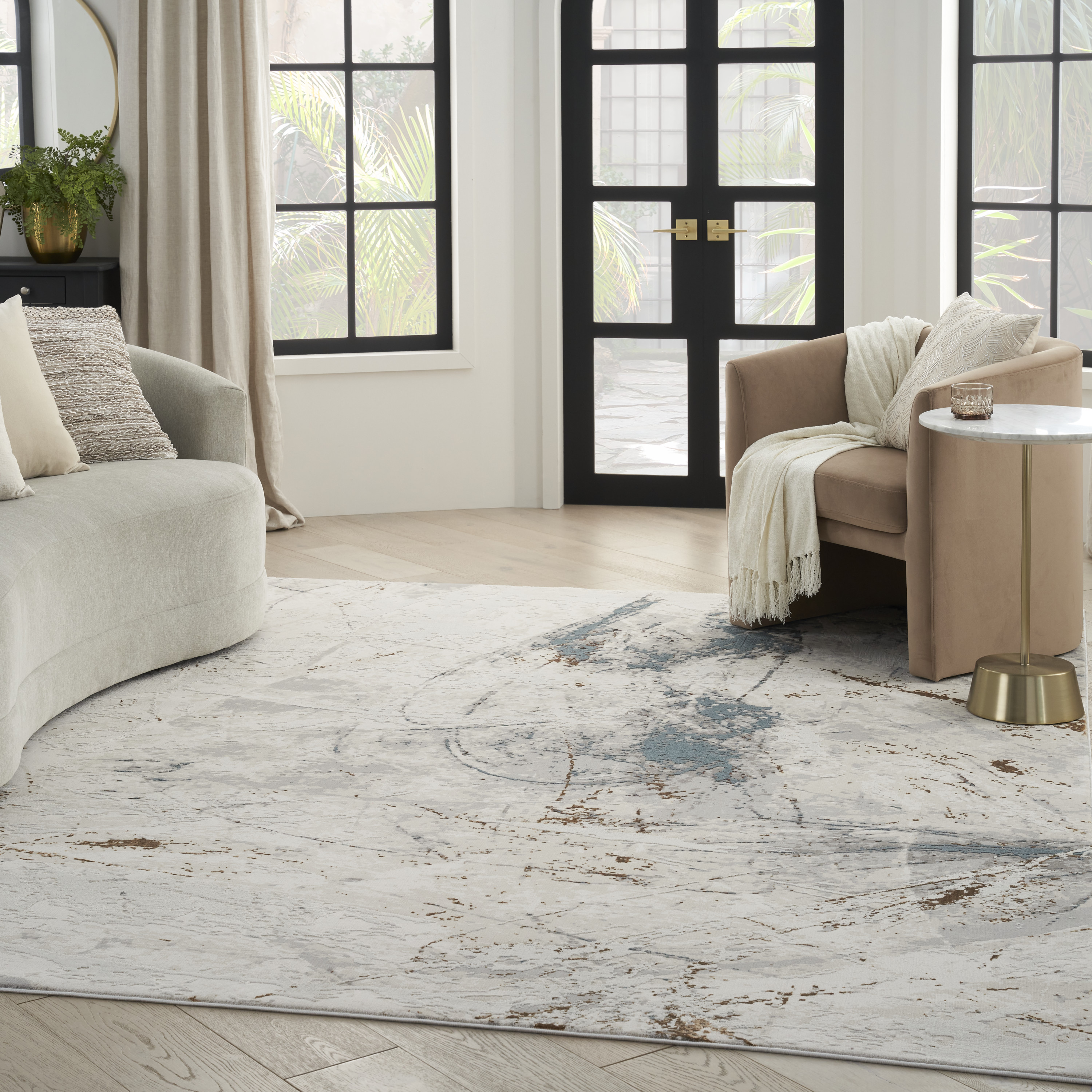Nourison Desire Abstract Ivory Grey Blue 9' x 12' Area Rug (9x12)