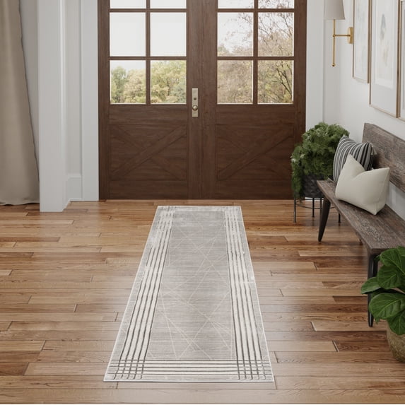 Nourison Desire Glam Grey Silver 2'3" x 7'6" Area Rug (2x8)