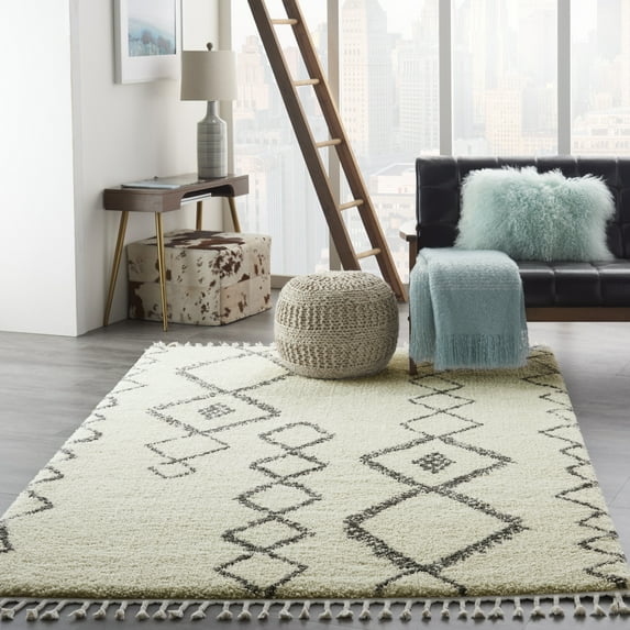 Nourison Diamond Trellis Shag Geometric Ivory/Slate Area Rug