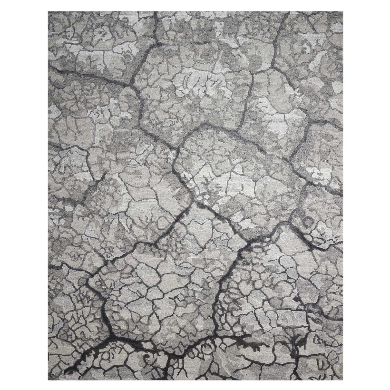 Gray Abstract Hand-Knotted Wool and Viscose Area Rug