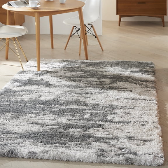 Nourison Dreamy Shag Abstract Contemporary Charcoal/Ivory 5'3" x 7'3" Area Rug