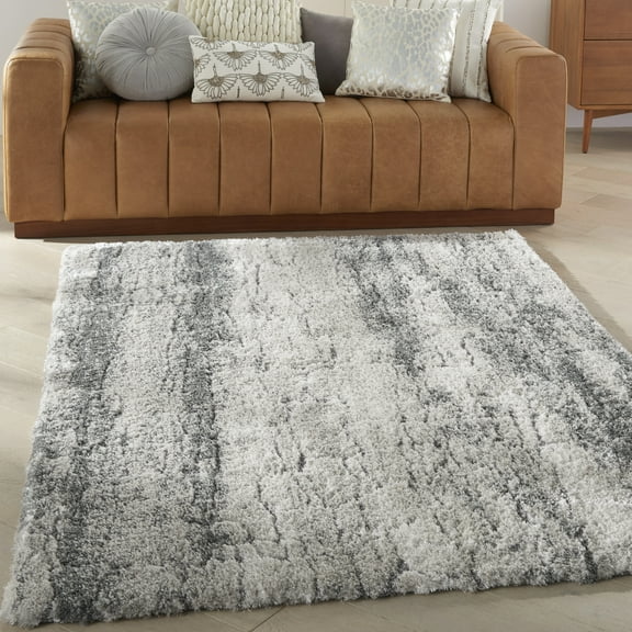 Nourison Dreamy Shag Abstract Contemporary Ivory/Charcoal 4' x 6' Area Rug