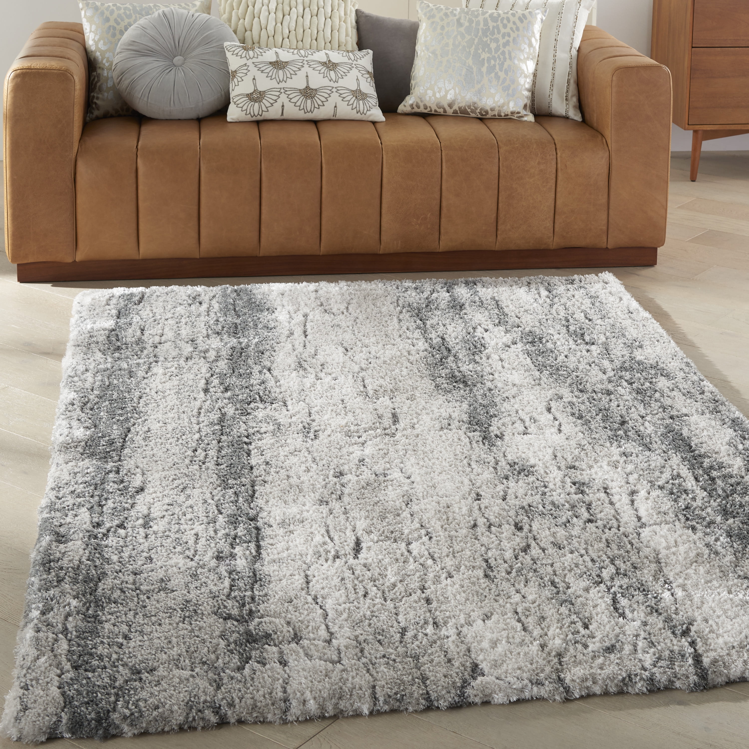 Nourison Dreamy Shag Abstract Contemporary Ivory/Charcoal 5'3" x 7'3" Area Rug
