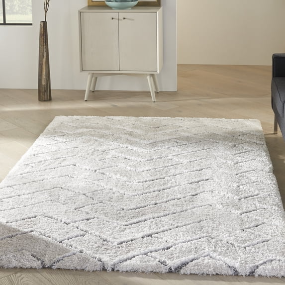 Nourison Dreamy Shag Abstract Contemporary Ivory/Grey 4' x 6' Area Rug