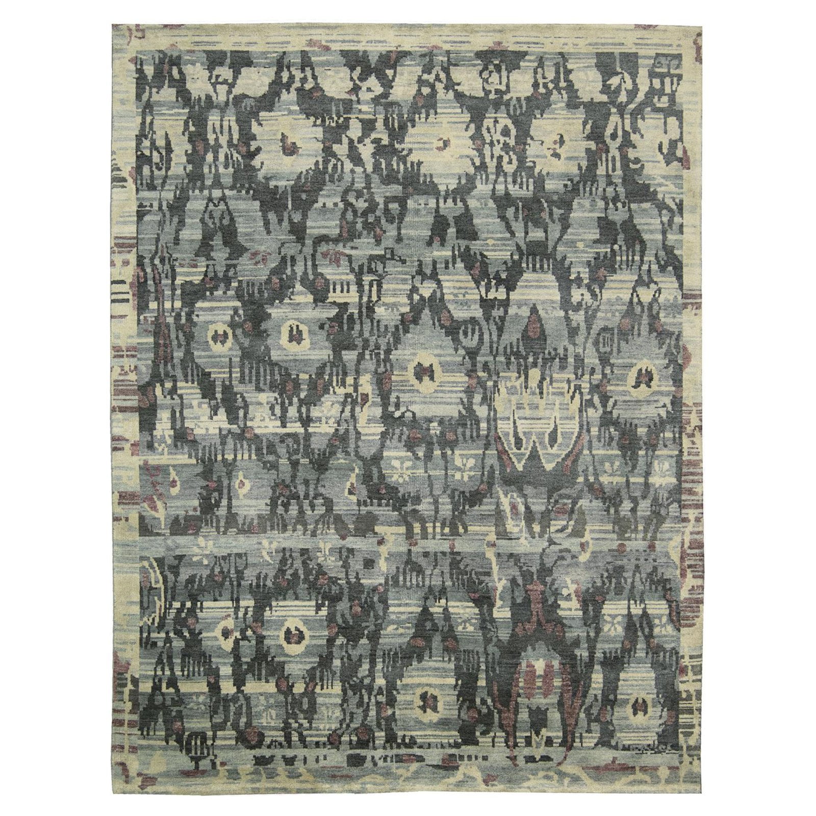 Cerulean Blue Geometric Hand-Knotted Wool Area Rug