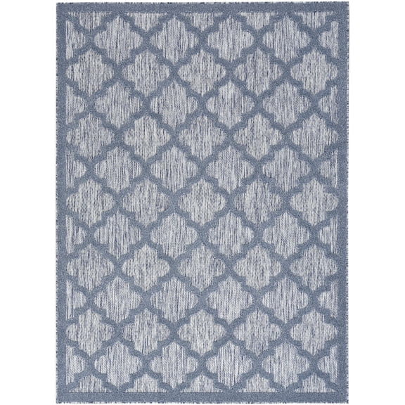 Nourison Easy Care 5' x 7' Denim Blue Modern Flatweave Indoor/Outdoor Rug