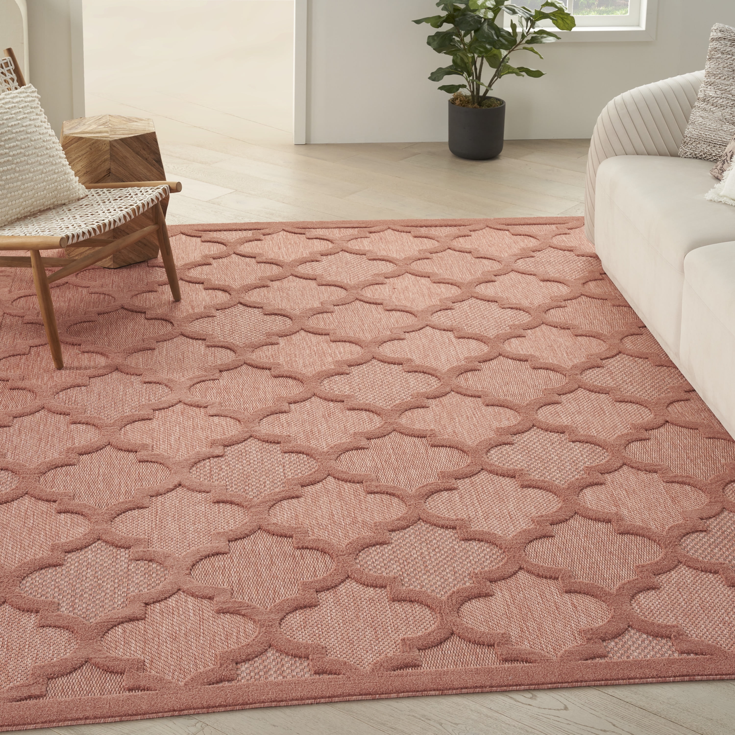 Coral and Orange Trellis 9' x 12' Synthetic Area Rug