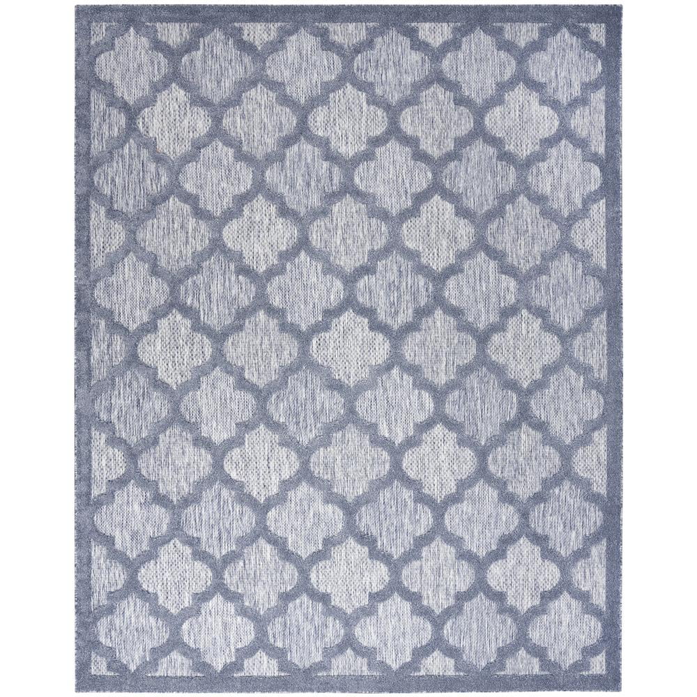 Denim Blue and White Synthetic Trellis Flat Woven Rug 7' x 10'